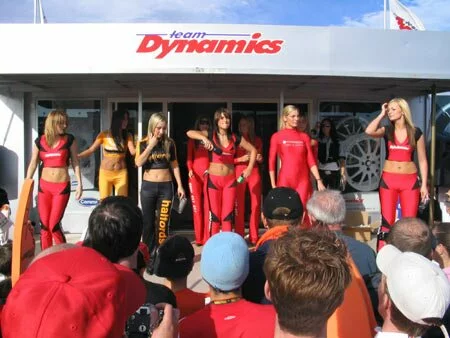 Team Dynamics Girls on stage at Donington Park 2004